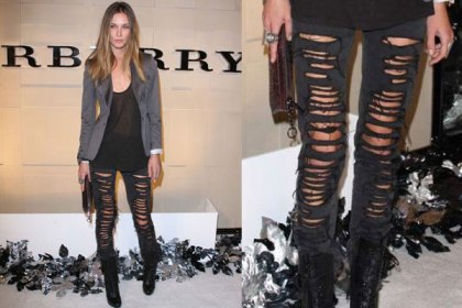 Model Erin Wasson in shredded jeans at the burberry party in Beverly Hills